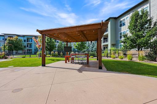 A Wooden Pavilion at WestLink at Oak Station Apartments, Lakewood, CO