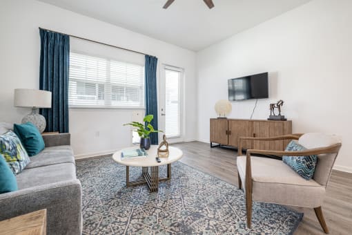 Living room with high ceilings at Estia at Lakewood Ranch, Florida