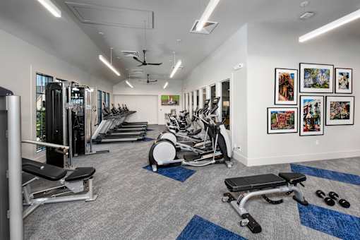 Gym at The Cottages at Old Monrovia Apartment , Huntsville, 35806
