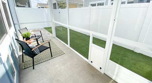 Patio with yard at Artesia at Lakewood Ranch Apartments, Bradenton, Florida