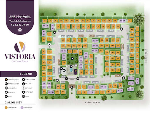 A map of the Vistoria On Camelback community with a legend and color key.