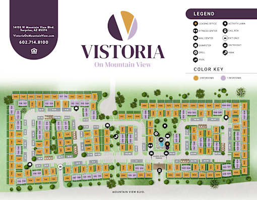 A map of the Victoria on Mountain View residential complex.