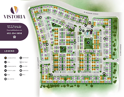 A map of the Vistaira at Stadium, showing the layout of the apartments and amenities.