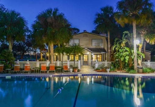 Pool In Night at Somerset Apartments in Largo, Florida