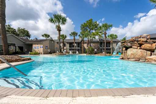 A large swimming pool at 2400 Briarwest Apartments, Houston, Texas