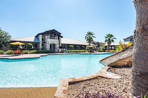 Legacy Brooks Swimming Pool with Palm Trees  at Legacy Brooks, San Antonio, Texas