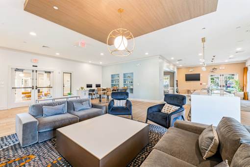 Living Room With Kitchen at Axis at Lakeshore, Bridgewater, MA