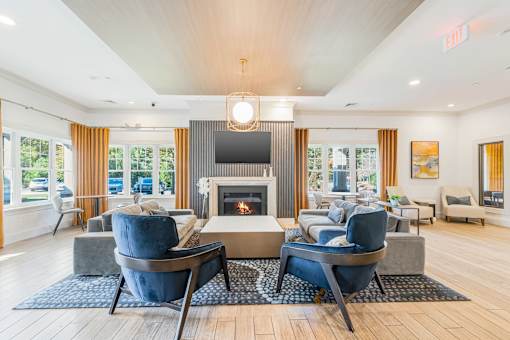 Clubhouse With TV And Fireplace at Axis at Lakeshore, Bridgewater, MA
