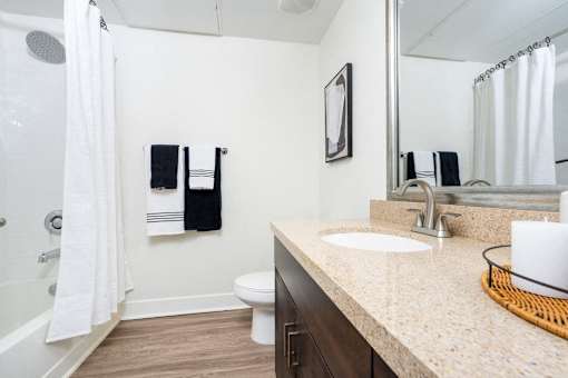 A bathroom with a white toilet, a sink, and a mirror.