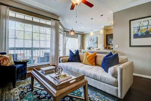 a living room with a couch and a coffee table