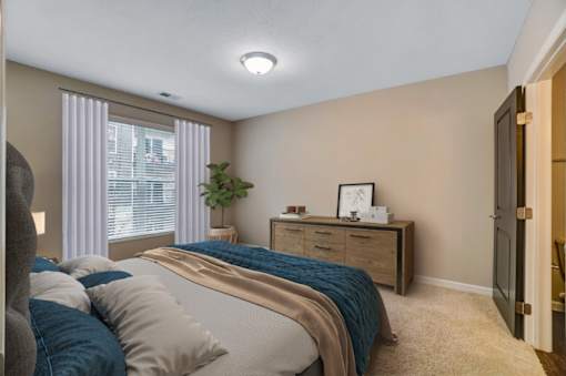 the preserve at ballantyne commons bedroom with bed and dresserat Taylor House Apartments, Columbus, OH, 43214