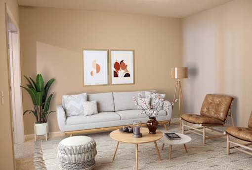 a living room with a couch and a table