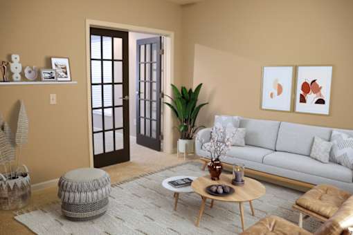 a living room with a couch and a coffee table