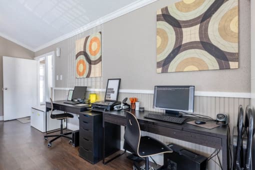 home office with two desks at Tall Timbers Apartments, Houston, TX 77015