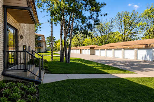 A row of houses with a tree in front of them.