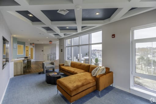 a living room with a couch and a coffee table