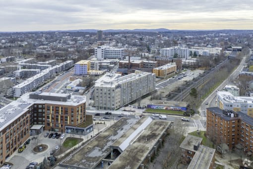 a view of the city from the roof of a building