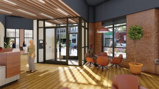 a rendering of the lobby of the new building