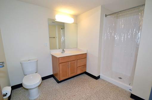 A white toilet sits next to a sink in a small bathroom.