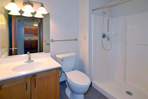 A white toilet sits next to a sink in a bathroom.