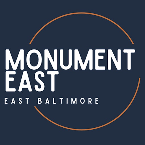 The image is a logo for Monument East in East Baltimore.