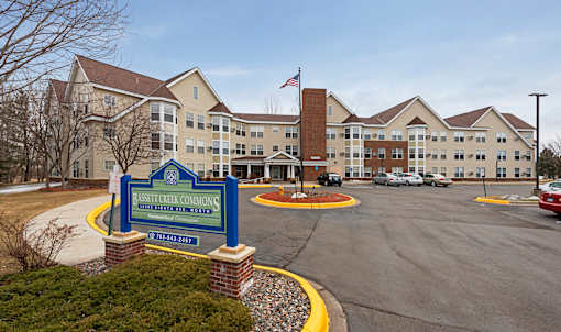 A large building with a sign that says