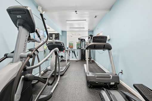 Fitness center with cardio equipment at The Palms Apartments, South Carolina, 29407
