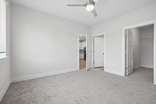 Empty bedroom with walk-in closet at The Palms Apartments, Charleston, 29407