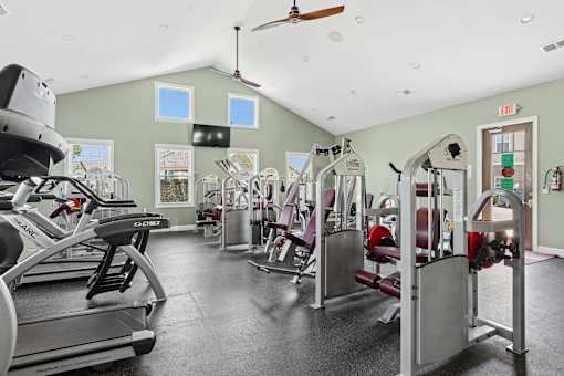 A gym with treadmills, elliptical machines, and other exercise equipment. at The Lory of Greenway Village Apartments, Kentucky