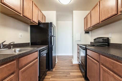 Kitchen with black appliances
