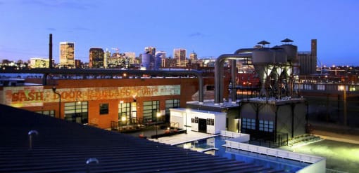 a view of a city at night from a building