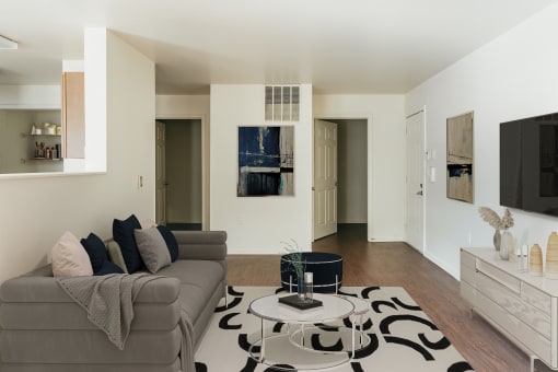 Staged apartment living room-Horace Mann Apartments
