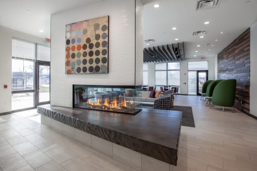 Modern fireplace in the lobby area-Beecher Terrace Senior, Louisville, KY