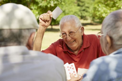 Elderly friends playing cards, Allen Market Lane Apartments St. Louis, MO