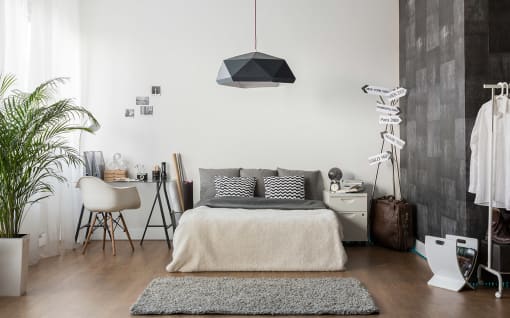 White and gray cozy bedroom
