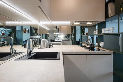 Kitchen with beautiful interior and sink