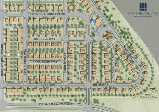 a map of a city with buildings and trees
