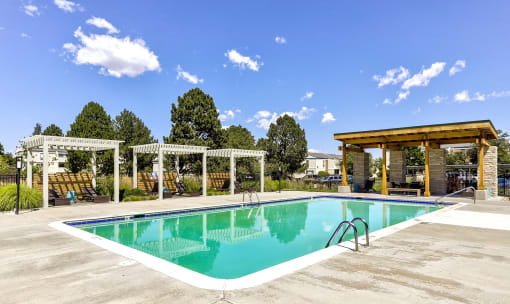 the swimming pool at the preserve apartments at Spyglass Creek, Denver, 80224