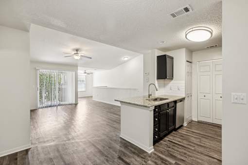 A kitchen with a sink and a fan at The Parkway at Hunters Creek, Orlando, 32837