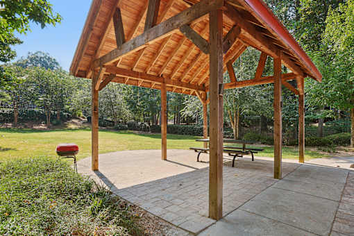 A wooden pavilion at Canopy Glen, Norcross, 30093