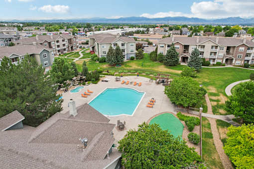 Drone Pool View at Heritage at Stone Mountain, Northglenn, 80233
