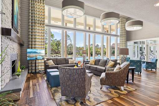 Indoor fireplace at Whisper Lake Apartments, Winter Park, Florida