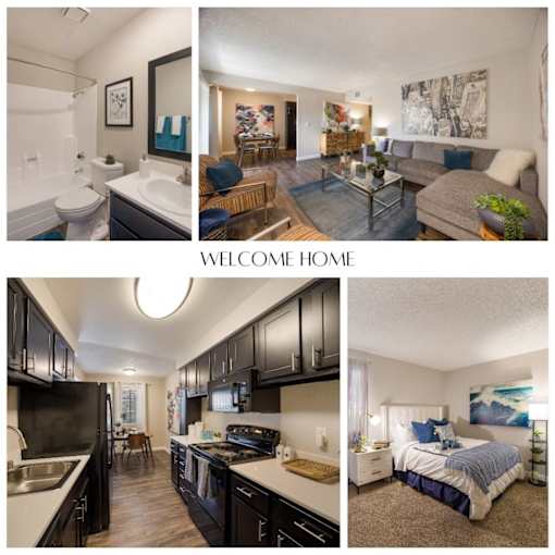 A series of images showcasing different rooms in a home at 2900 Lux Apartment Homes, Nevada