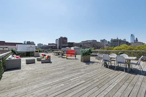 Wooden roof top deck at The View at Old City, Pennsylvania