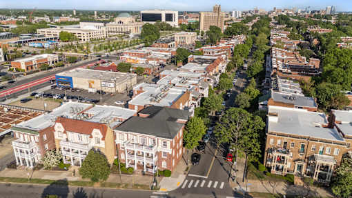 A city street with buildings at The Collection of Historic Richmond, Richmond, 23220