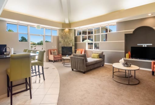 Clubroom With Smart TV And Fireplace at Heritage at Hidden Creek, Colorado Springs, CO, 80918