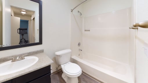 Bathroom with shower at North Creek Apartments, Washington