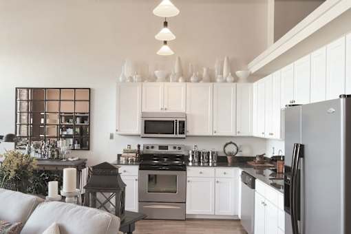 Kitchen with Stainless Steel Appliances at Riverwalk Apartments, Lawrence, MA