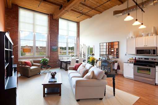 Model Living Room at Riverwalk Apartments, Lawrence