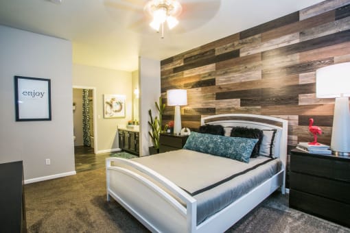 Bedroom with Accent Wall at Villa Serena, Henderson, Nevada